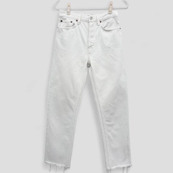 NWT Re/Done x LEVI'S High Rise Straight Leg Ankle Crop Raw Hem Jeans In White 29 - Picture 2 of 5
